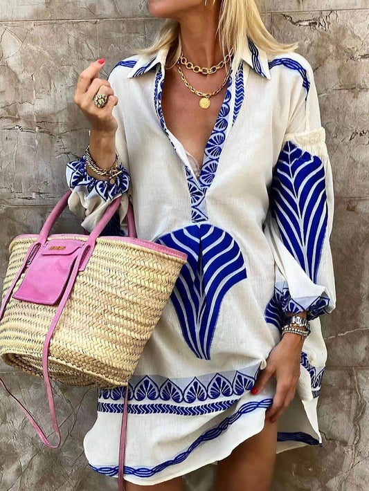 Vestido Estampado de Manga Larga