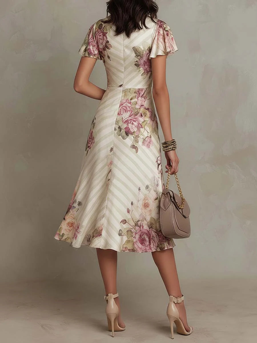 Margarita | Vestido midi de seda con estampado floral vintage