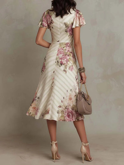 Margarita | Vestido midi de seda con estampado floral vintage