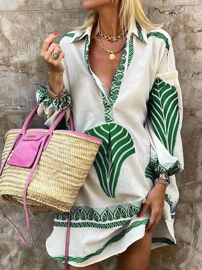 Vestido Estampado de Manga Larga