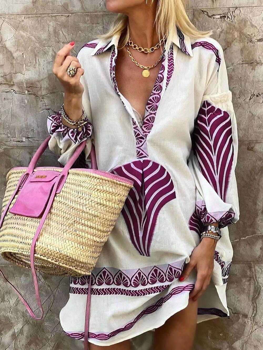 Vestido Estampado de Manga Larga