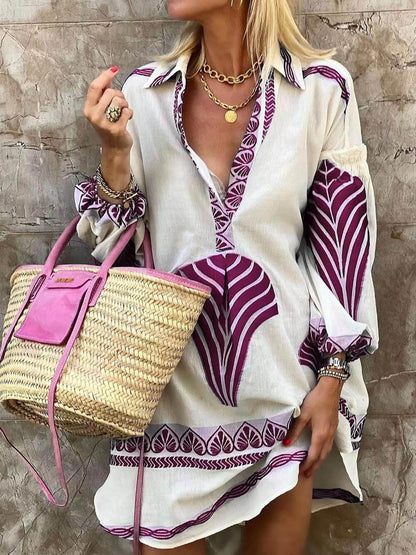 Vestido Estampado de Manga Larga