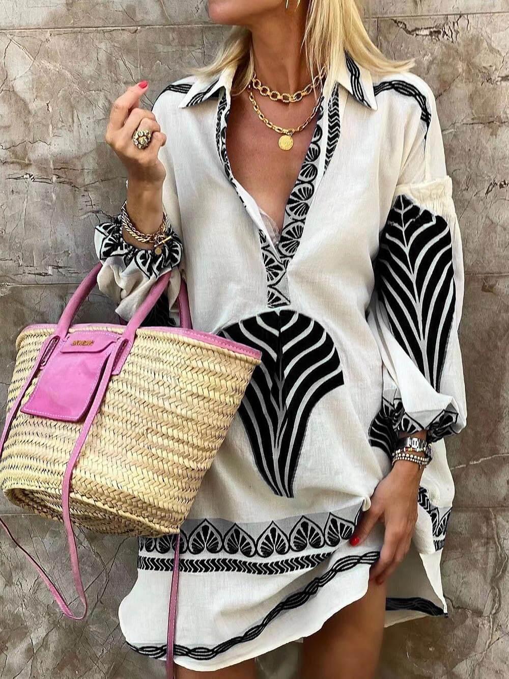 Vestido Estampado de Manga Larga