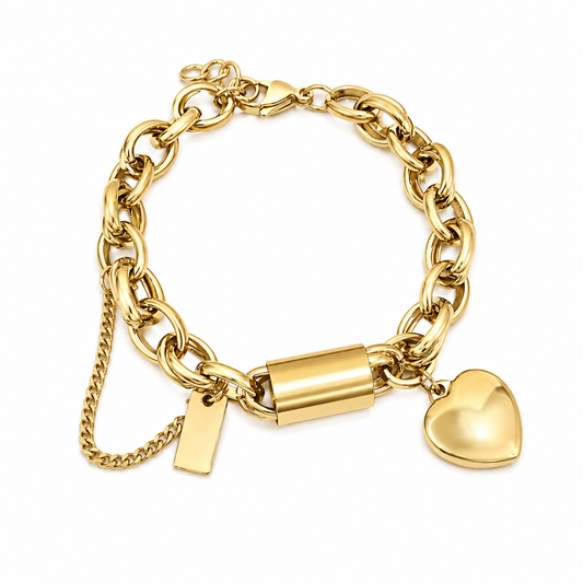 Pulsera Gruesa de Corazón | Oro