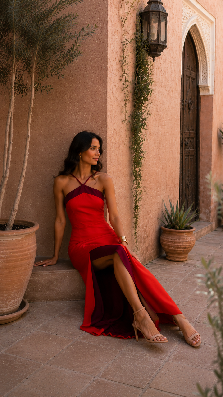 Vestido Largo Rojo con Escote Halter