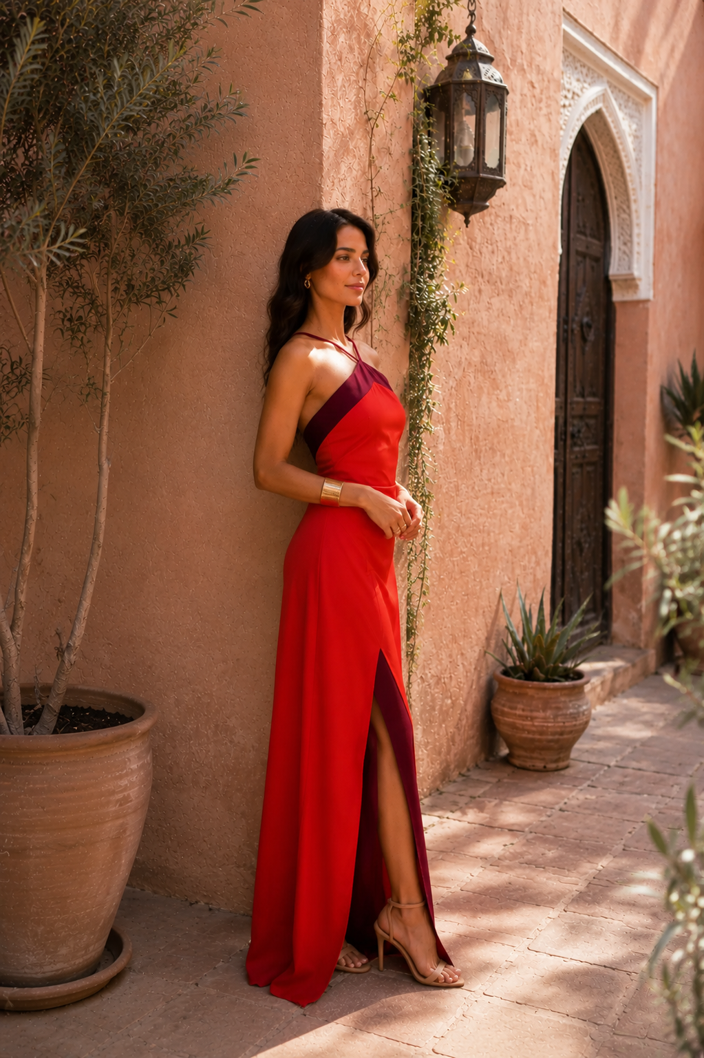 Vestido Largo Rojo con Escote Halter