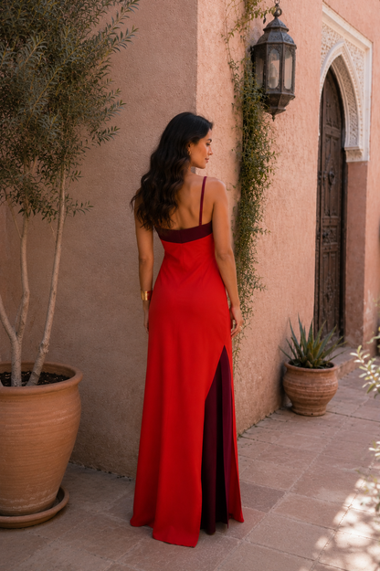 Vestido Largo Rojo con Escote Halter