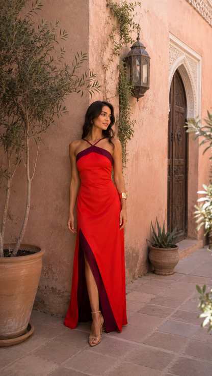 Vestido Largo Rojo con Escote Halter