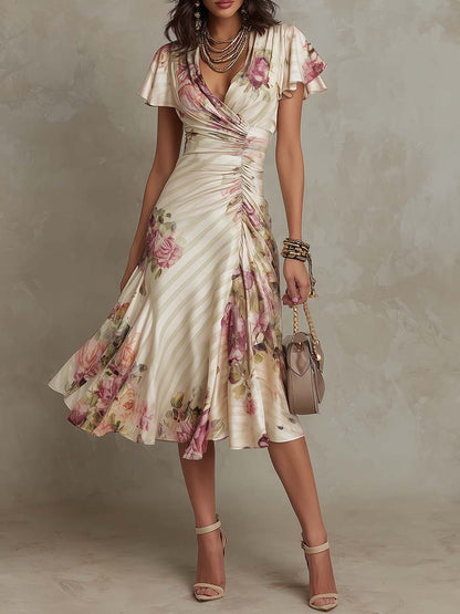 Margarita | Vestido midi de seda con estampado floral vintage
