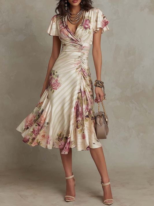 Margarita | Vestido midi de seda con estampado floral vintage