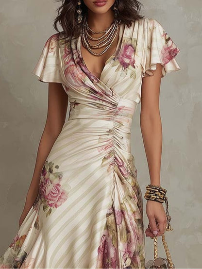 Margarita | Vestido midi de seda con estampado floral vintage