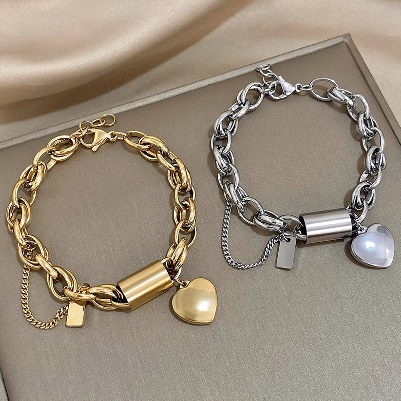 Pulsera Gruesa de Corazón | Oro