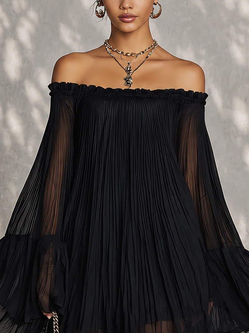 Zaira | Minivestido negro con mangas acampanadas