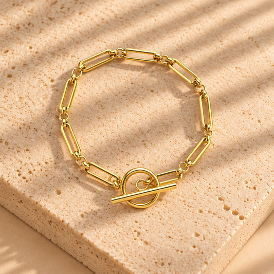 Pulsera con Barra en T de Eslabones | Oro