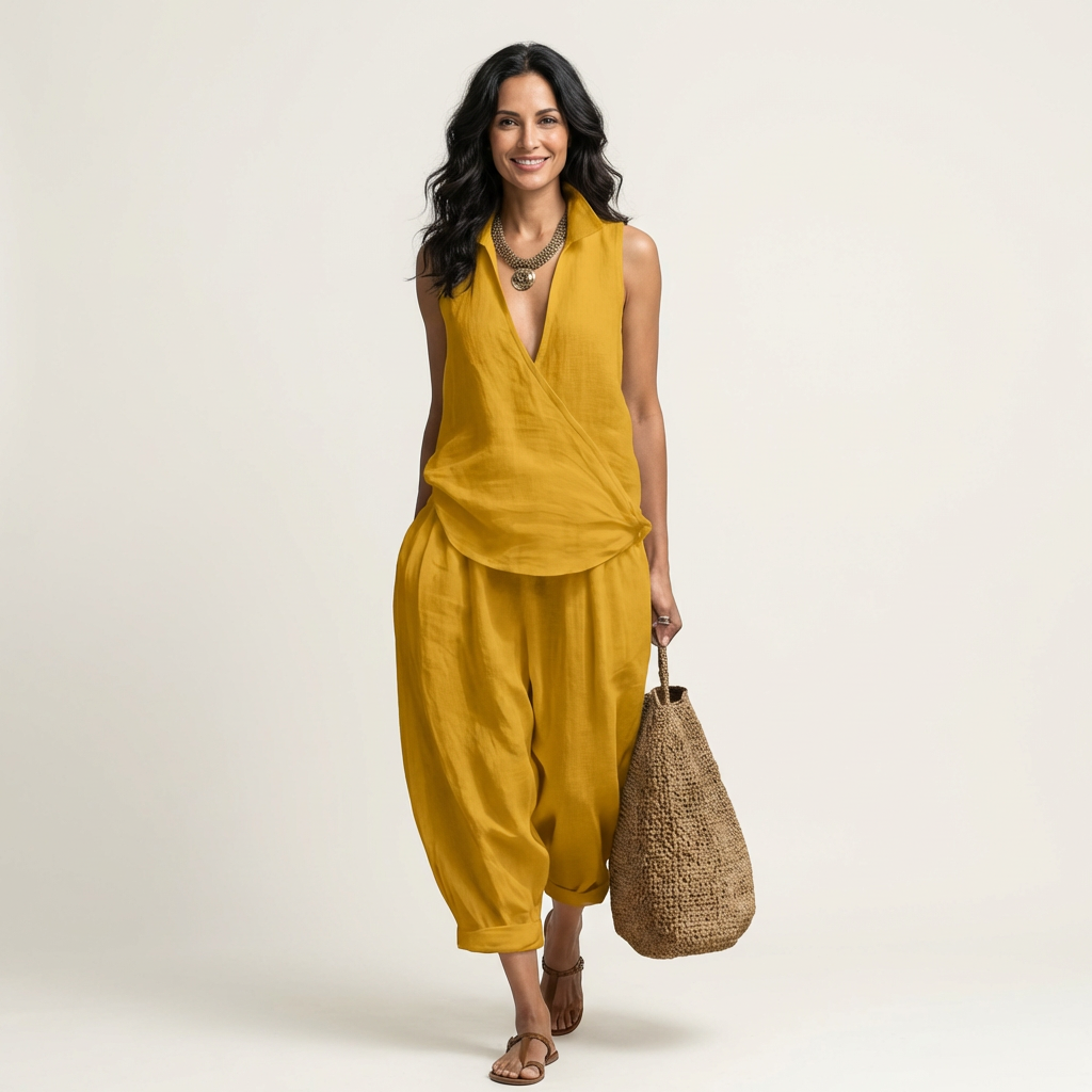 Twiila | Top cruzado y pantalones anchos