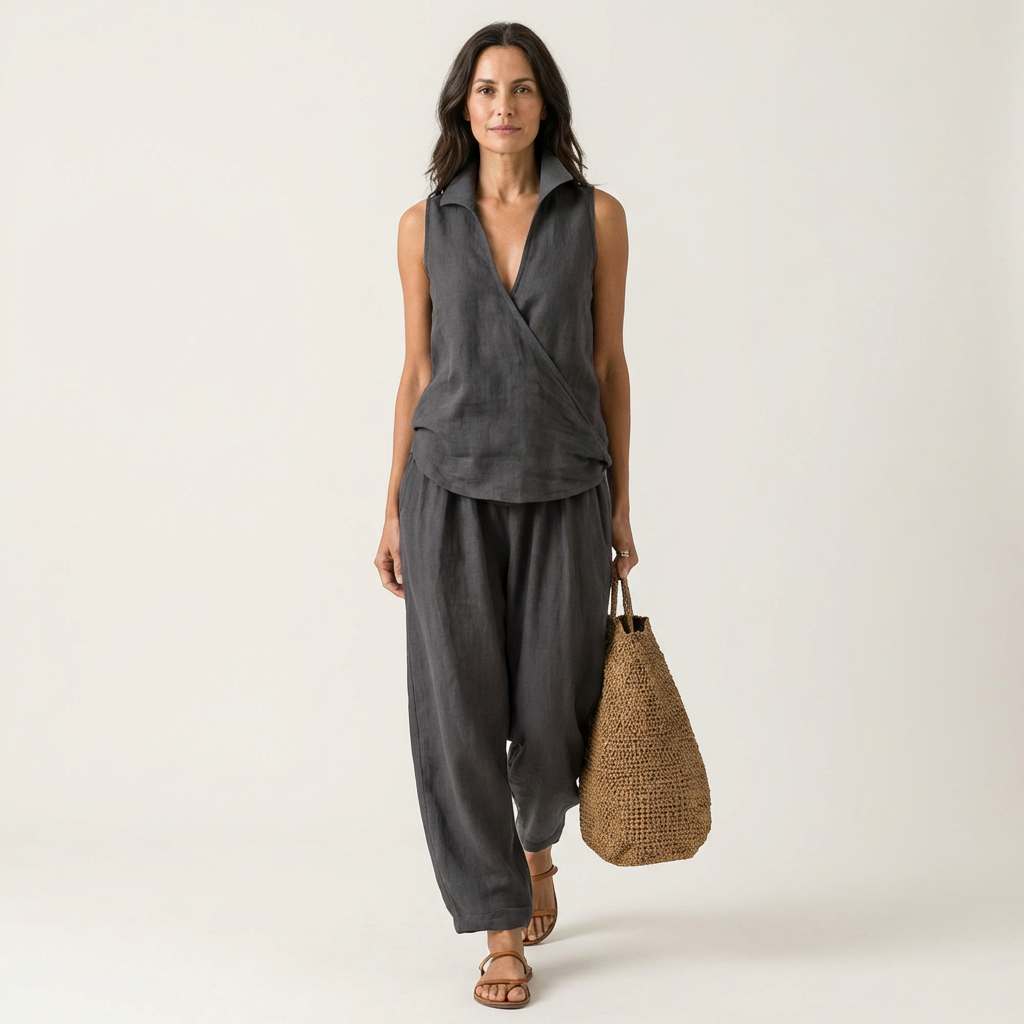Twiila | Top cruzado y pantalones anchos