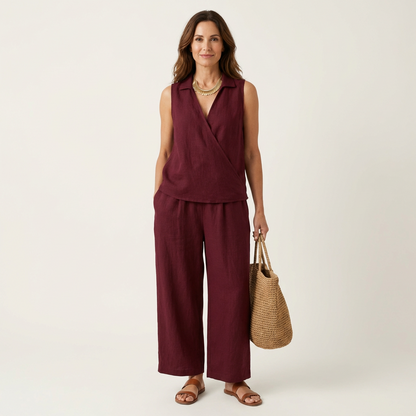 Twiila | Top cruzado y pantalones anchos