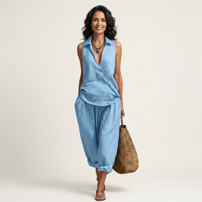Twiila | Top cruzado y pantalones anchos