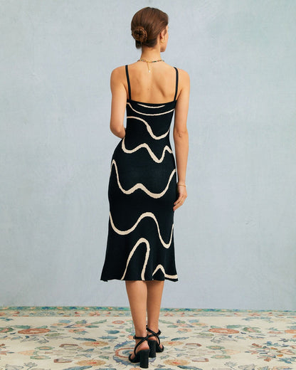 The Black Wave Mermaid Hem Knit Midi Dress